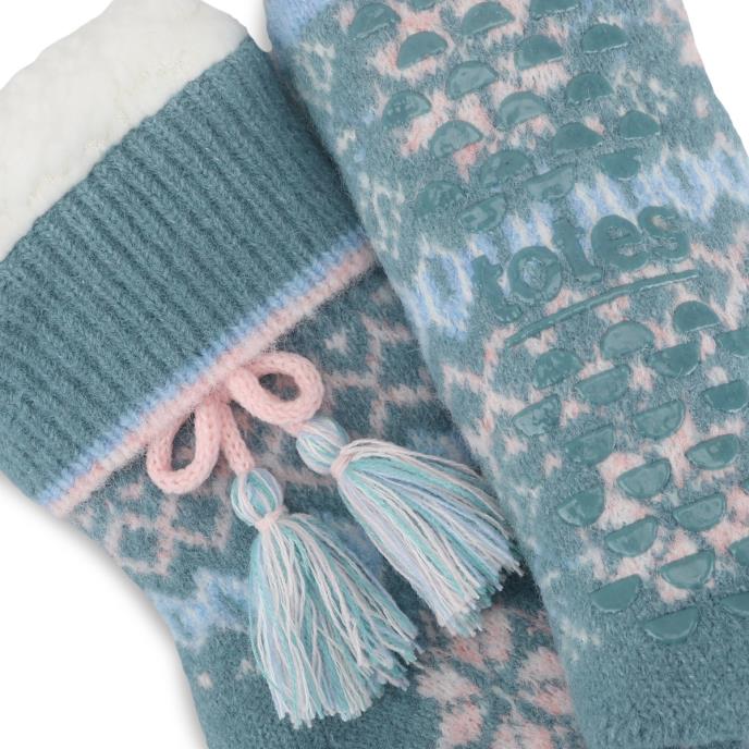 totes toasties® Ladies Chenille Crop Knitted Slipper Socks Teal Extra Image 4